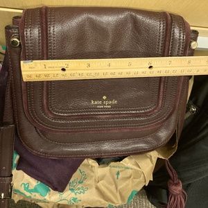 Kate Spade Large Leather Suede Saddle Purse Tassel Wine Burgundy